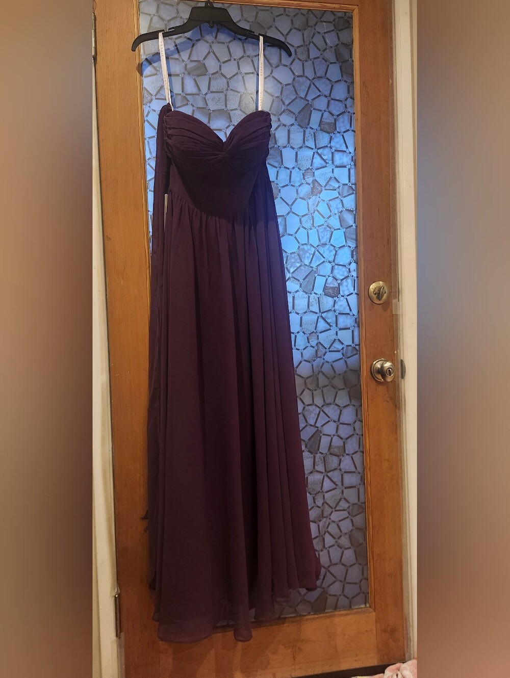 Azazie Strapless Ruched Bust Maxi Dress in Plum